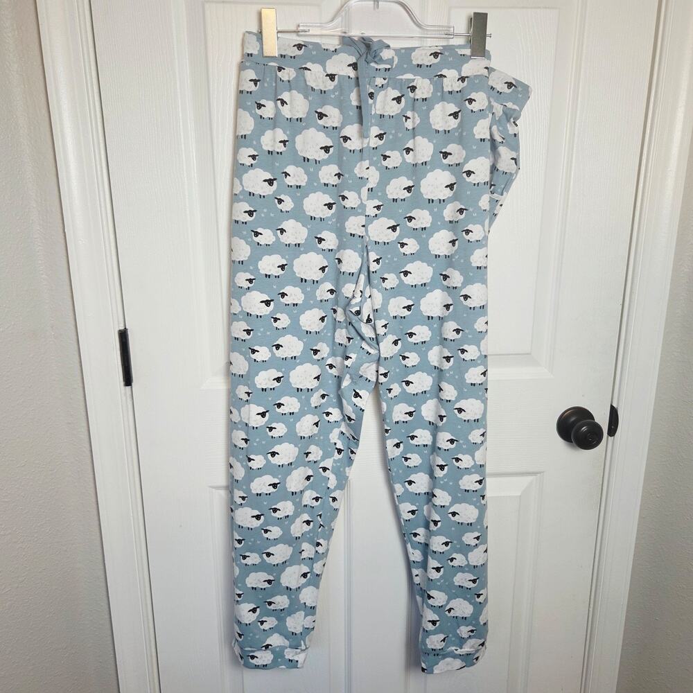 Sleep Sense Pajama Pants Womens 2X Blue Sheep Print Capri Sleepwear Lounge New